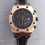 Swiss 3126 Audemars Piguet Rose Gold Black Dial Leather Copy Watch